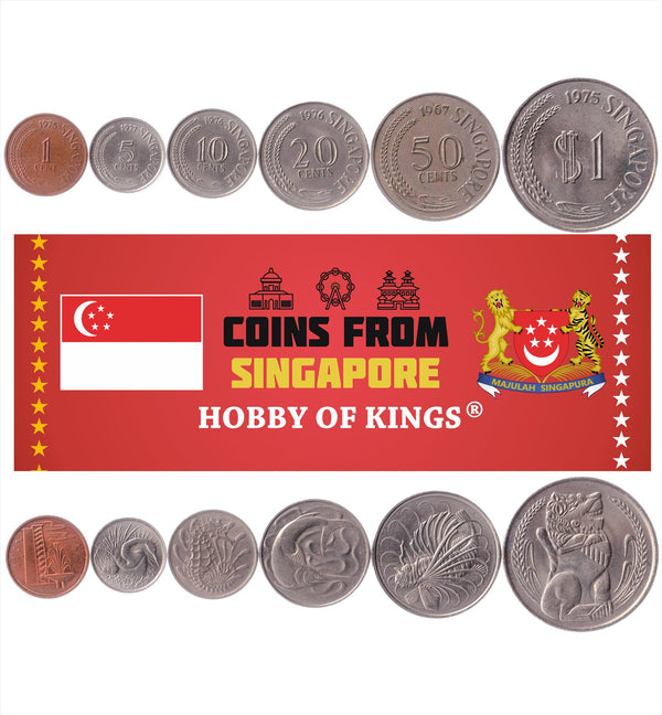 Singaporean 6 Coin Set 1 5 10 20 50 Cents 1 Dollar | KM 1 2 3 4 5 6 | 1967 - 1984
