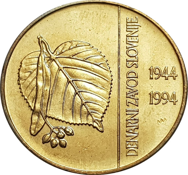 Slovenia 5 Tolarjev Coin | Monetary Institute | Leaf | KM15 | 1994