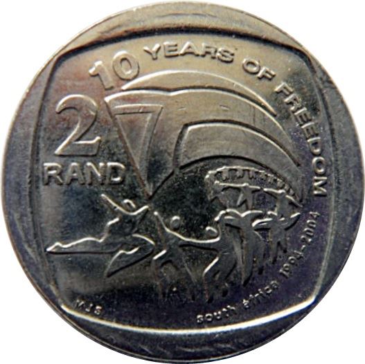 South Africa 2 Rand Coin | 10 Years Freedom | KM334 | 2004
