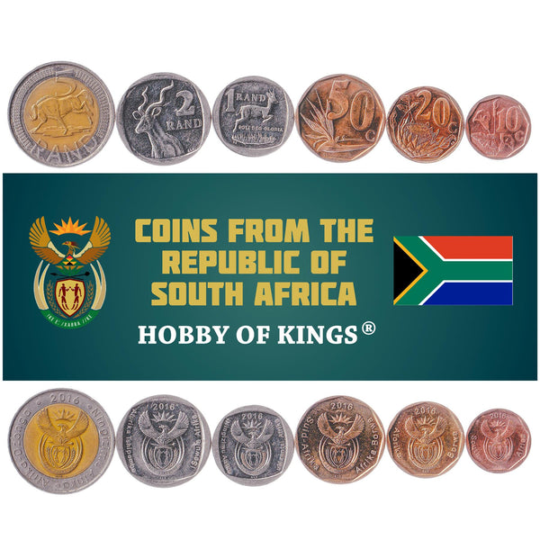 South Africa | 6 Coin Set 10 20 50 Cents 1 2 5 Rand | 2016