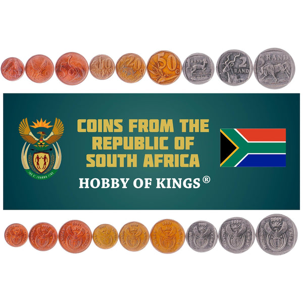 South Africa 9 Coins Set 1 2 5 10 20 50 Cents 1 2 5 Rand | 2000 - 2001