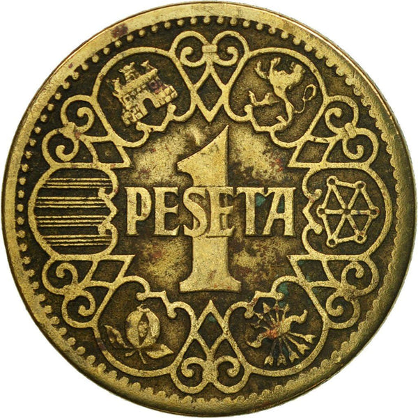 Spain 1 Peseta Coin KM767 1944 Map