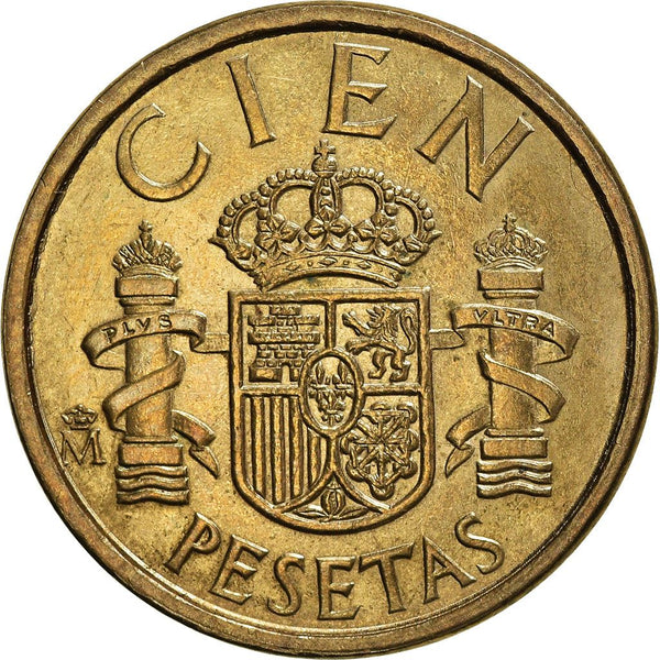 Spain 100 Pesetas - Juan Carlos I "CIEN" Coin 1982 - 1990 KM 826