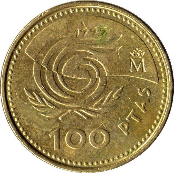 Spain 100 Pesetas - Juan Carlos I Year of Older Persons Coin KM1006 1999