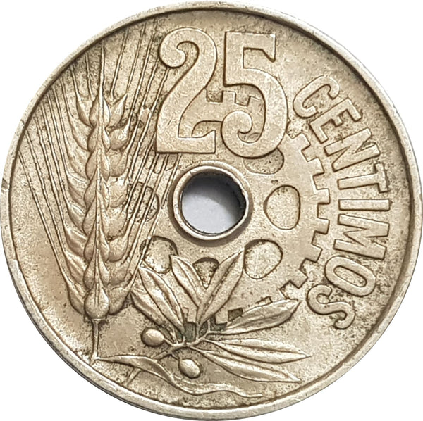 Spain 25 Centimos - II Republic Coin KM751 1934 Soccer