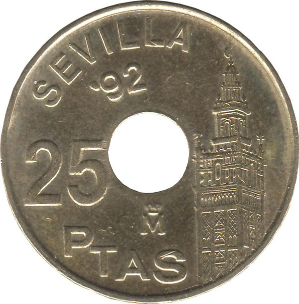 Spain 25 Pesetas - Juan Carlos I Giralda Coin KM904 1992 Painting