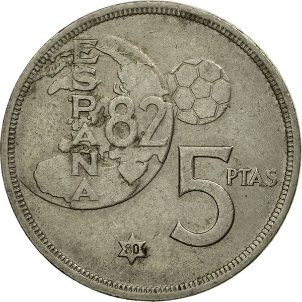 Spain 5 Pesetas Coin | Juan Carlos I España '82 | FIFA World Cup | KM817 | 1980