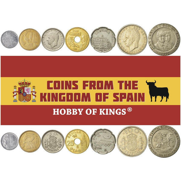 Spain 7 Coin Set | 1 5 10 25 50 100 200 Pesetas | Juan Carlos I | Casa Mila | Sailboats | The Torchbearers | Spain | 1992