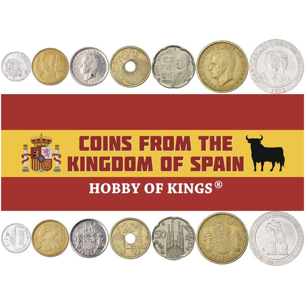 Spain 7 Coin Set 1 5 10 25 50 100 200 Pesetas | Juan Carlos I | Prince Felipe | La Sagrada Familia | 1992