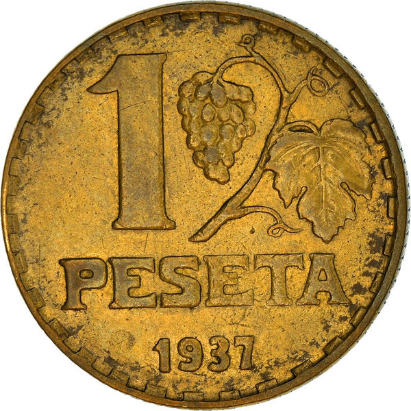 Spain Coin Spanish 1 Peseta | Lady Republica | Grape | KM755 | 1937