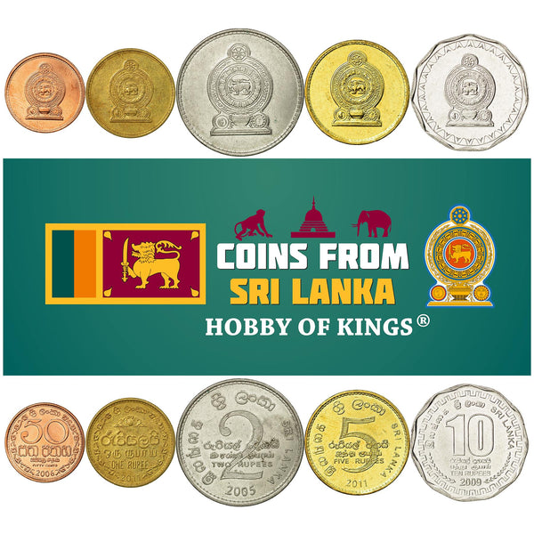 Sri Lankan 5 Coin Set 50 Cents 1 Rupee 2 5 10 Rupees | Maiden Tower | Military Helmet | Sri Lanka | 2005 - 2013