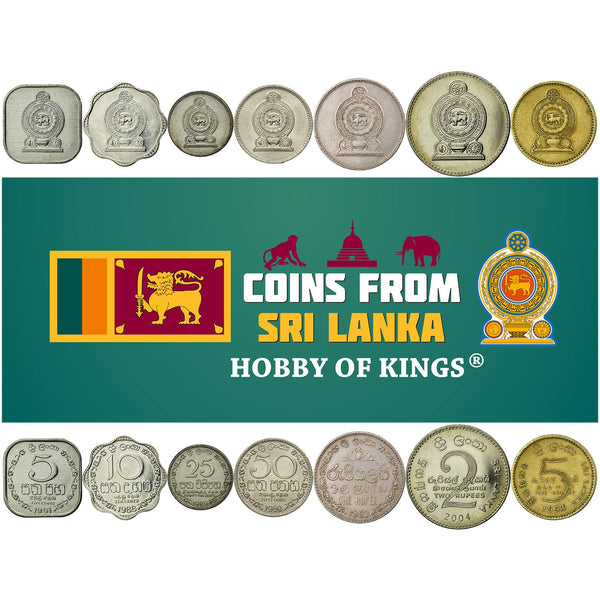 Sri Lankan 7 Coin Set 5 10 25 50 Cents 1 2 5 Rupees | Sri Lanka | 1978 - 1994