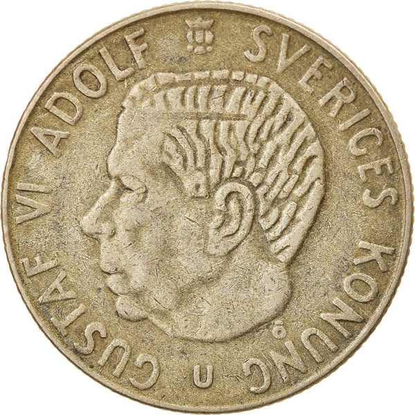 Swedish 1 Krona Coin | Gustaf VI Adolf | Sweden | 1952 - 1968