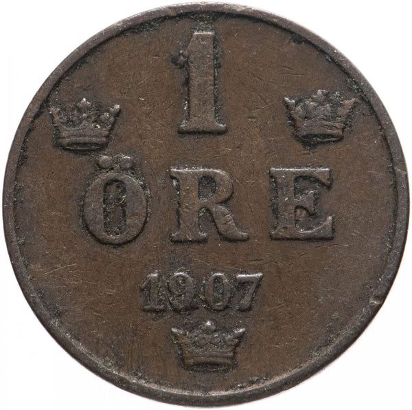 Swedish 1 Ore Coin | King Oscar II | Sweden | 1906 - 1907