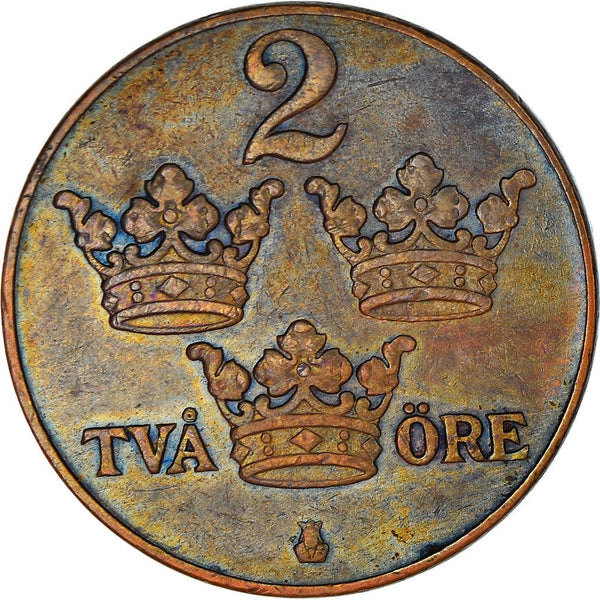 Swedish 2 Ore Coin | King Gustaf V | Sweden | 1909 - 1950