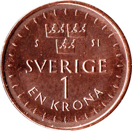 Swedish Coin 1 Krona | King Carl XVI Gustaf | Crown | Sweden | 2016