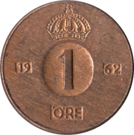 Swedish Coin 1 Öre | Gustaf VI Adolf | Crown | Sweden | 1952 - 1971