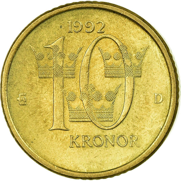 Swedish Coin 10 Kronor | King Carl XVI Gustaf | Sweden | 1991 - 2000