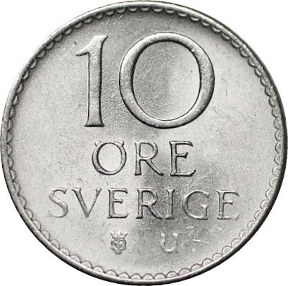 Swedish Coin 10 Öre | King Gustaf VI Adolf | Sweden | 1962 - 1973