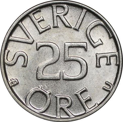 Swedish Coin 25 Öre | King Carl XVI Gustaf | Sweden | 1976 - 1984