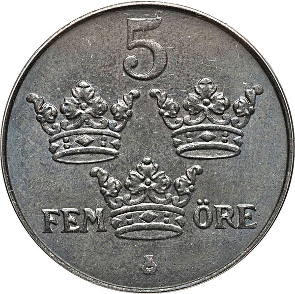 Swedish Coin 5 Öre | King Gustaf V | Sweden | 1942 - 1950