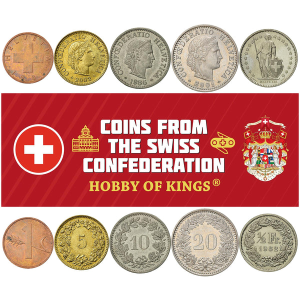 Swiss 5 Coin Set 1 5 10 20 Rappen 1/2 Franc | Wheat | Libertas | Helvetia | Switzerland | 1981 - 2023