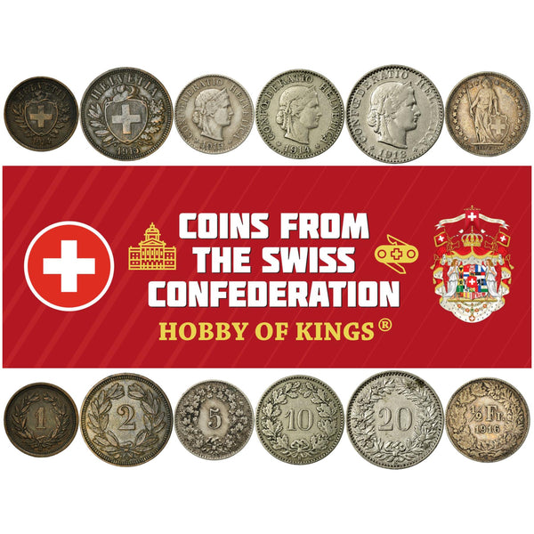 Swiss 6 Coin Set 1 2 5 10 20 Rappen 1/2 Franc | Libertas | Helvetia | Switzerland | 1874 - 1916