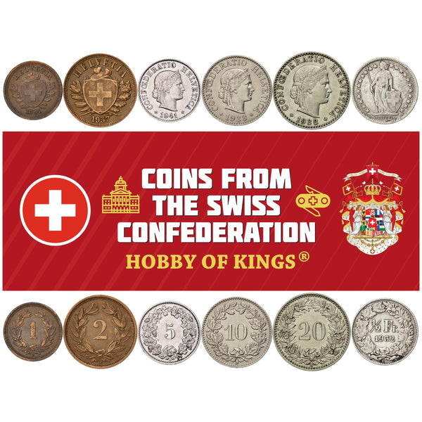 Swiss 6 Coin Set 1 2 5 10 20 Rappen 1/2 Franc | Libertas | Helvetia | Switzerland | 1931 - 1941