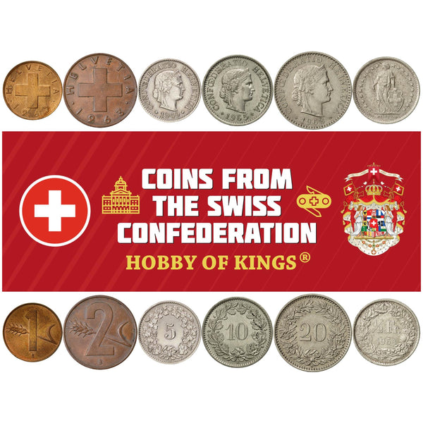 Swiss 6 Coin Set 1 2 5 10 20 Rappen 1/2 Franc | Wheat | Libertas | Helvetia | Switzerland | 1948 - 1967