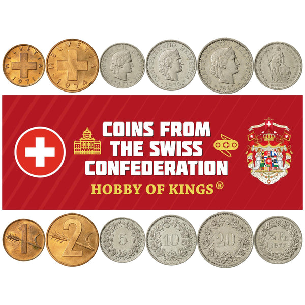 Swiss 6 Coin Set 1 2 5 10 20 Rappen 1/2 Franc | Wheat | Libertas | Helvetia | Switzerland | 1968 - 1980