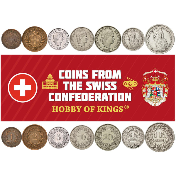 Swiss 7 Coin Set 1 2 5 10 20 Rappen 1/2 1 Franc | Libertas | Helvetia | Switzerland | 1931 - 1941