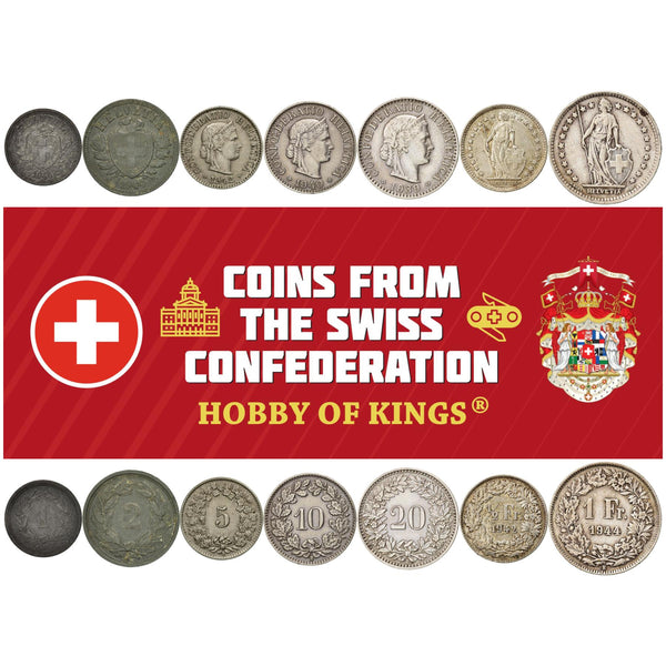 Swiss 7 Coin Set 1 2 5 10 20 Rappen 1/2 1 Franc | Libertas | Helvetia | Switzerland | 1939 - 1947