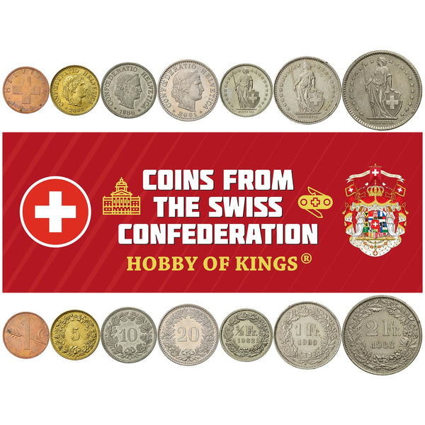 Swiss 7 Coin Set 1 5 10 20 Rappen 1/2 1 2 Francs | Wheat | Libertas | Helvetia | Switzerland | 1981 - 2023