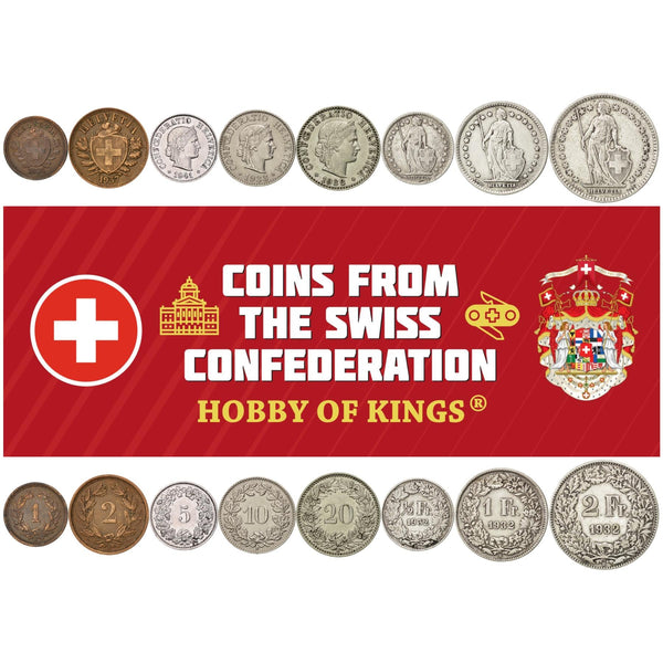 Swiss 8 Coin Set 1 2 5 10 20 Rappen 1/2 1 2 Francs | Libertas | Helvetia | Switzerland | 1931 - 1941