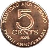 Trinidad and Tobago 5 Cents Coin | Queen Elizabeth II | Independence | KM10 | 1972