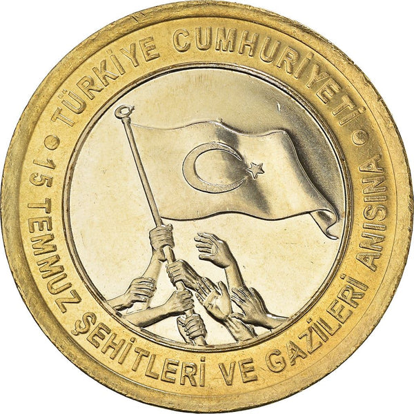 Turkey | Turkish 1 Lira Coin | 15th July Martyrs and Veterans | KM1383 | 2016