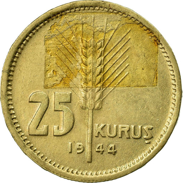 Turkey | Turkish 25 Kurus Coin | Moon Star | Istanbul | KM880 | 1944 - 1946