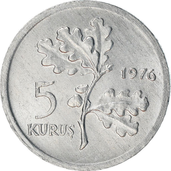 Turkey | Turkish 5 Kurus Coin | Moon Star | Istanbul | KM890a | 1975 - 1977