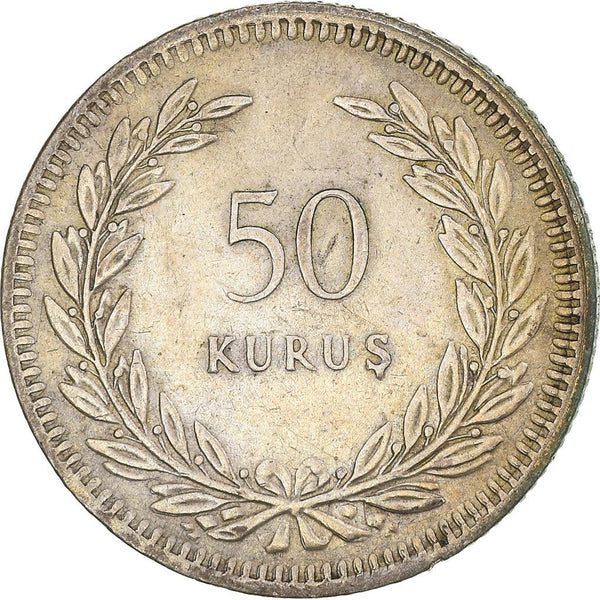 Turkey | Turkish 50 Kurus Coin | Moon Star | Istanbul | KM882 | 1947 - 1948