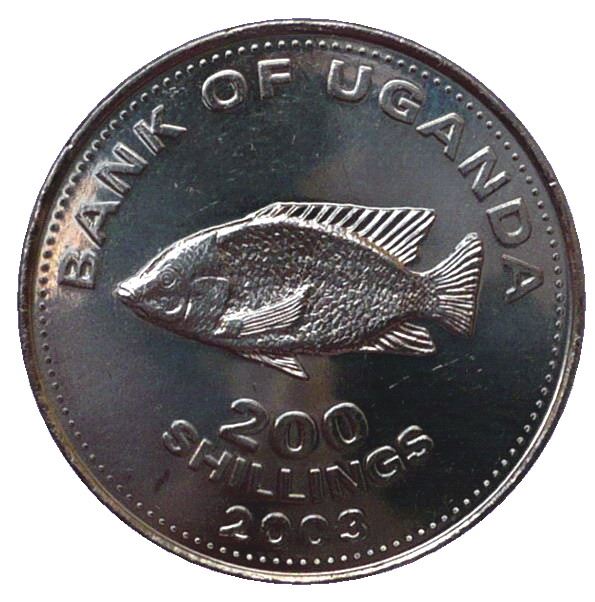 Uganda | 200 Shillings Coin | Cichlid Fish | KM68 | 1998 - 2003