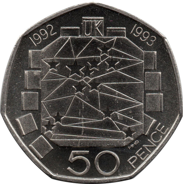 United Kingdom | 50 Pence Coin | Elizabeth II 3rd portrait | European Community | 1992