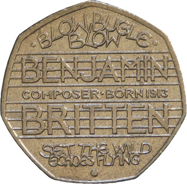 United Kingdom | 50 Pence Coin | Elizabeth II | 4th portrait | Benjamin Britten | 2013