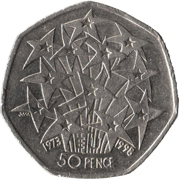 United Kingdom | 50 Pence Coin | Elizabeth II 4th portrait | European Union | 1998 - 2009
