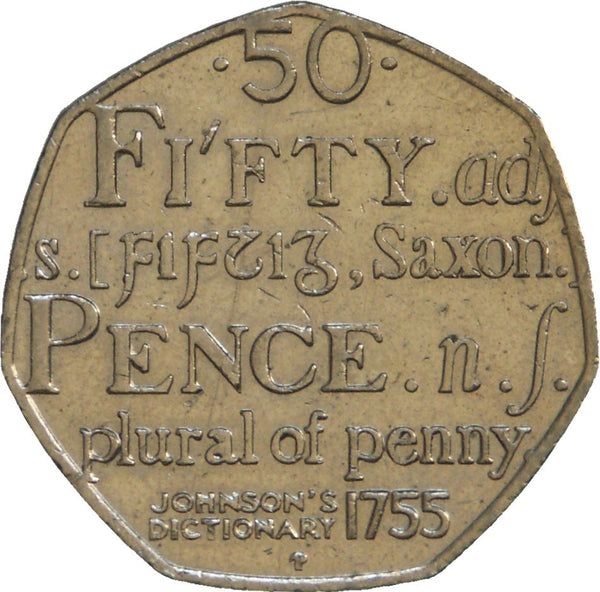 United Kingdom | 50 Pence Coin | Elizabeth II | 4th portrait | Johnson's Dictionary | 2005 - 2009