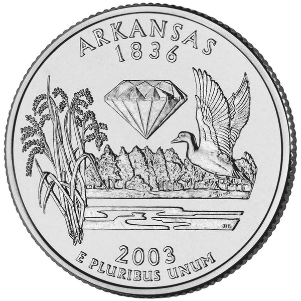 United States | 1/4 Dollar Coin | George Washington | Arkansas | Diamond | Rice Stalks | Mallard | KM347 | 2003
