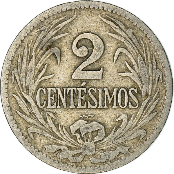 Uruguay 2 Centesimos Coin | Sun | Palm Wreath | KM20 | 1901 - 1941