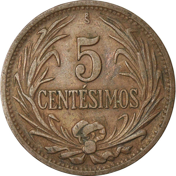Uruguay 5 Centesimos Coin | Sun | KM21a | 1944 - 1951