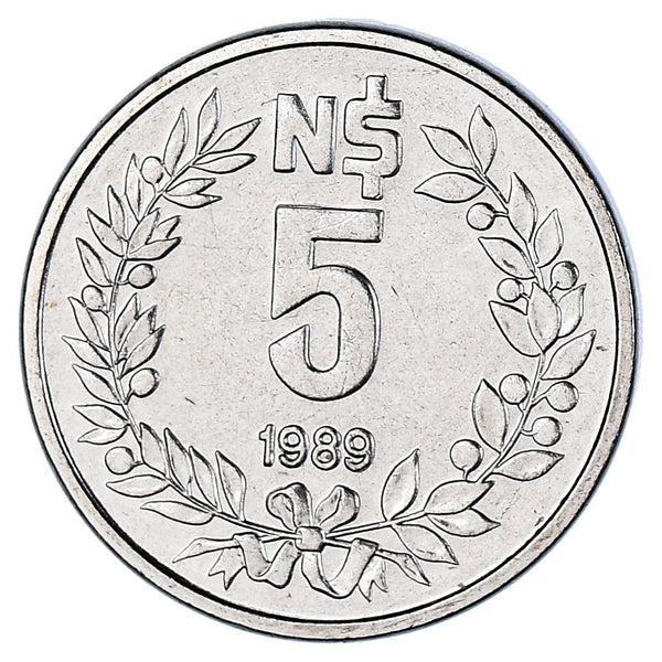 Uruguay 5 Nuevos Pesos Coin | Sun | Olive Branch | KM92 | 1989