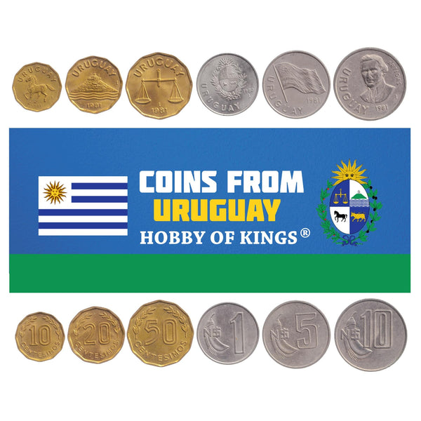 Uruguay 6 Coin Set 10 20 50 Centesimos 1 5 10 Nuevos Pesos | Erythrina | Horse | Jose G Artigas | Scale | 1980 - 1981