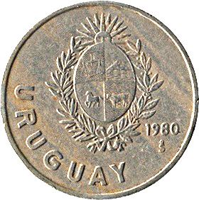 Uruguay Coin 	Uruguayan 1 Nuevo Peso | Erythrina cristagalli Coral | KM74 | 1980